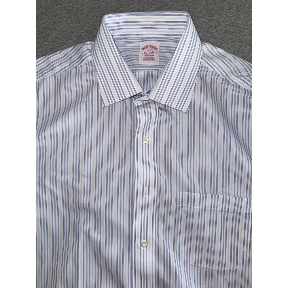 Brooks Brothers Madison Dress Shirt Men's Size 16 33 Blue Striped Supima Cotton